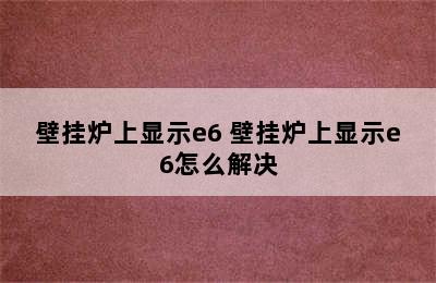 壁挂炉上显示e6 壁挂炉上显示e6怎么解决